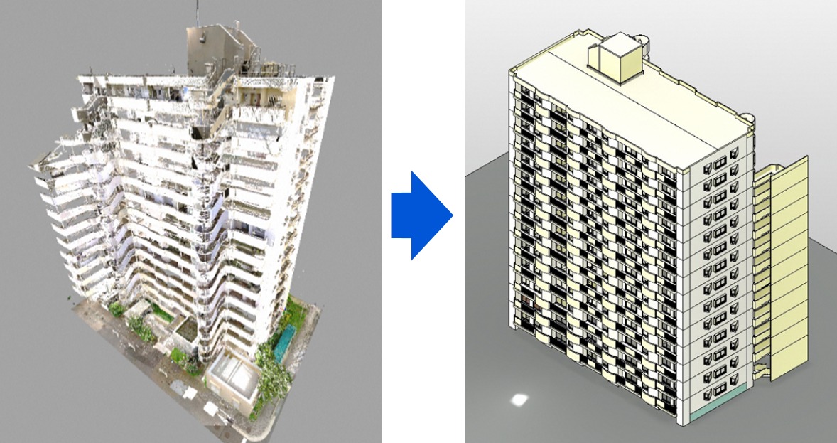 高層建物の点群データからBIMモデルを作成した例