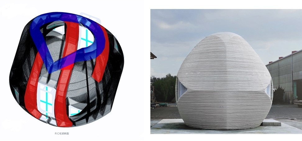 Sphereの耐震構造図（左）と外観（右）（左資料：KAP）