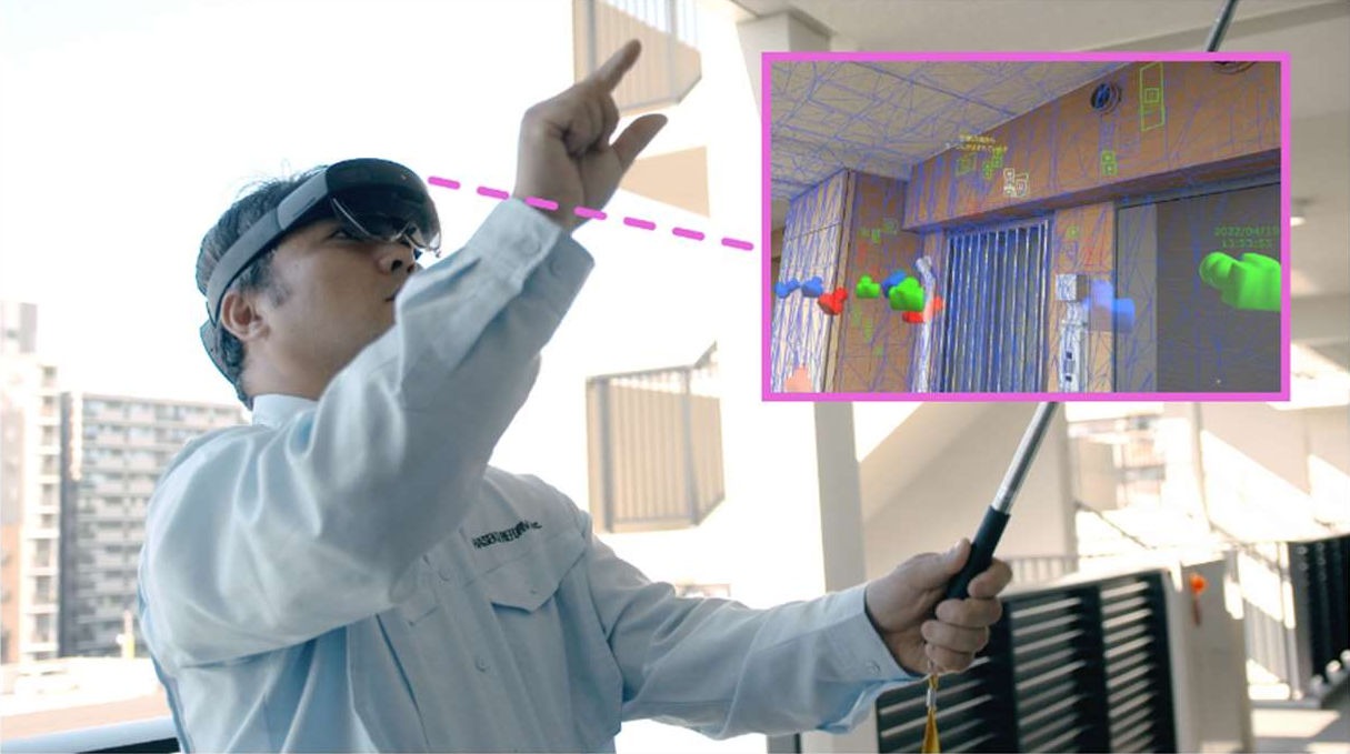 HoloLens2で外壁検査を行える「AR 匠 RESIDENCE」の使用イメージ（以下の写真、資料：長谷工グループ）