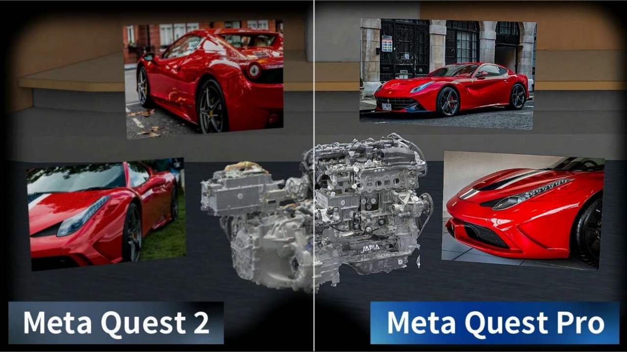 「Meta Quest 2」（左）と「Meta Quest Prｏ」（右）の映像比較