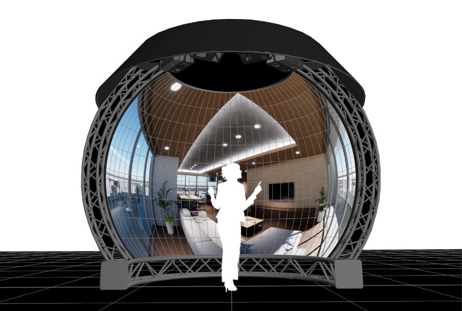 建築プランを原寸大で体験できる、半球状のドーム型VRシステムのイメージ図
