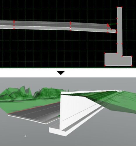 道路の標準断面から3Dモデルを作った例
