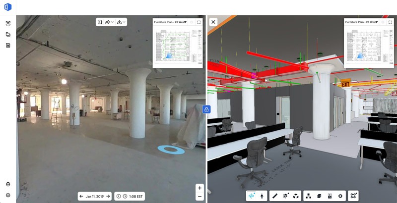 360度写真とBIMモデルを並べて表示することで、未来の完成形をイメージしやすい（資料：アスク）