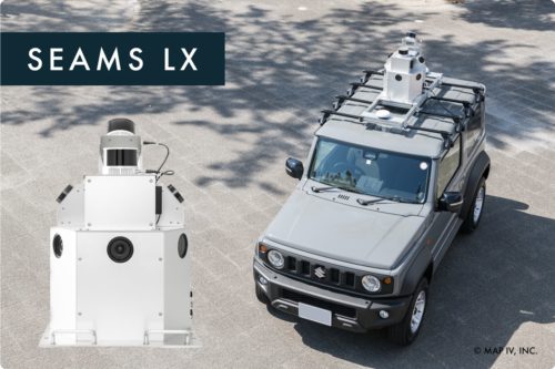 走行しながら周囲を3D点群や全方位画像、位置情報を取得できる「SEAMS LX」の車載モデル（以下の写真、資料：マップフォー）