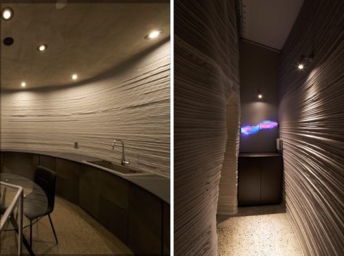 樹脂系3Dプリンターで造形したキッチン(左)とインテリア(右)