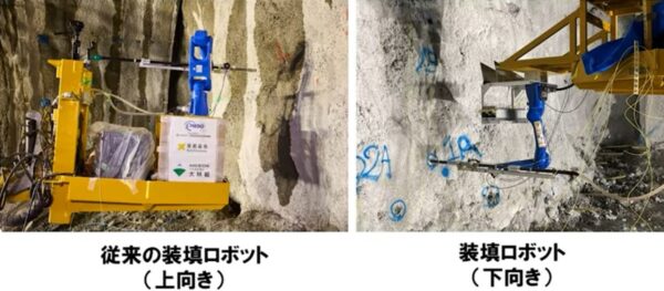 従来のロボット(左)は上だけだったが、今回の開発で下向きでも作業可能になった(右)