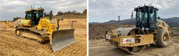 自動ブルドーザー（左）と自動振動ローラー（右）