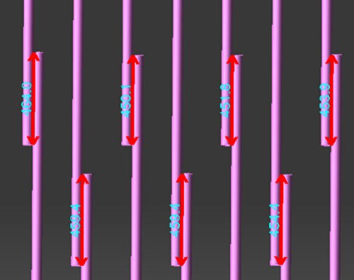 配筋の3Dモデルから重ね継手長の計測イメージ