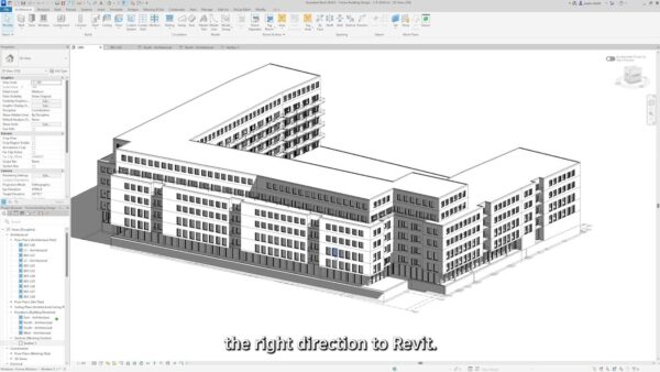初期検討が固まると建物のグローバル座標系を含んだままRevitに取り込み、設計を詳細化していく